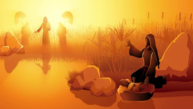 Biblical motion graphics series, Jochebed put Moses in the Nile, knowing that the Pharaohs daughter came to bathe there