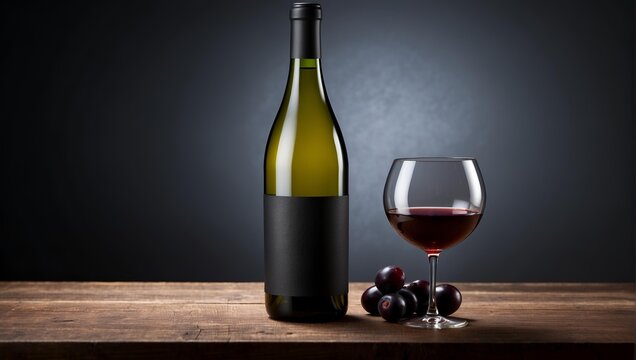 Wine bottle and glass in minimalist background