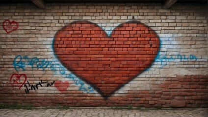 heart on brick wall . Valentine's Day Graffiti art 