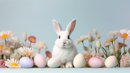 Fototapeta na wymiar White easter bunny ears on a pastel and minimalist background 