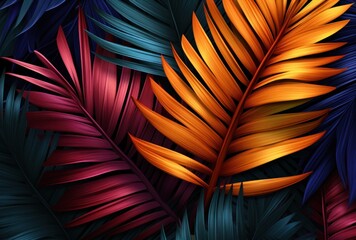 3d seamless tropical palm leaves background