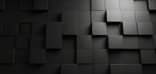 3D geometric black cubes on a textured wall.