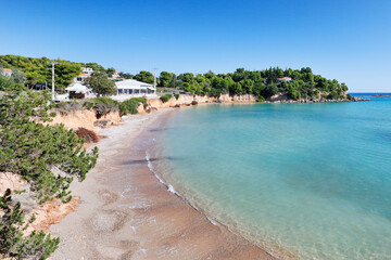 The Golden beach of Agios Emilianos cape of Argolida in Peloponnese, Greece