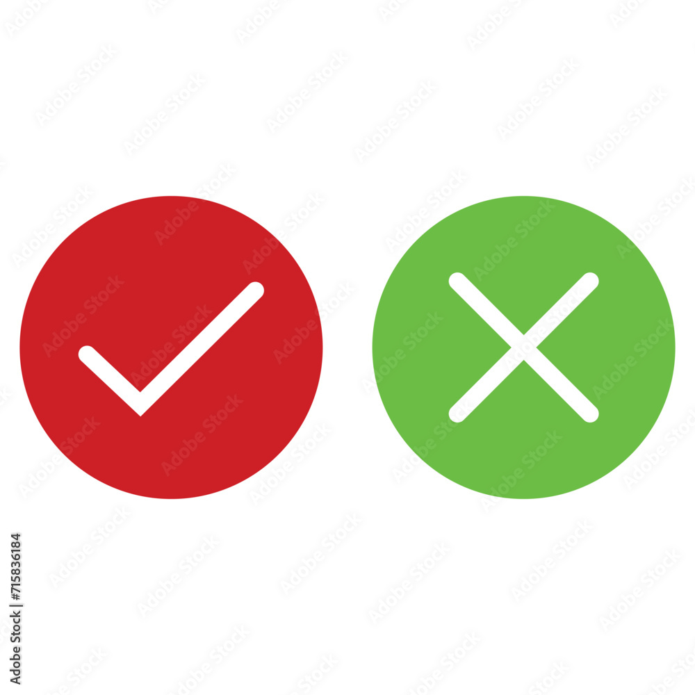 Wall mural checkmark icon set. red and green check mark .tick and cross sign. green check mark and red x cross 