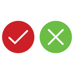 Checkmark icon set. Red and green check mark .Tick and cross sign. Green check mark and red X cross icon . AI 10