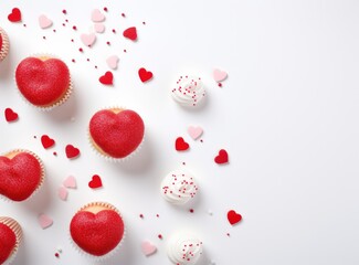 heart shaped cupcakes, candy hearts in minimalist background