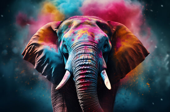 Elephant in a Cloud of Rainbow Hues