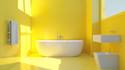 Fototapeta na wymiar A yellow bathroom with a bathtub, modern design