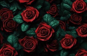Red roses on a dark background