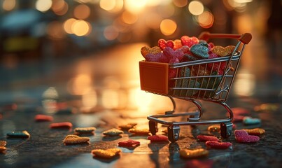 A cheerful cart carrying a load of radiant hearts, showcasing the boundless joy that love brings