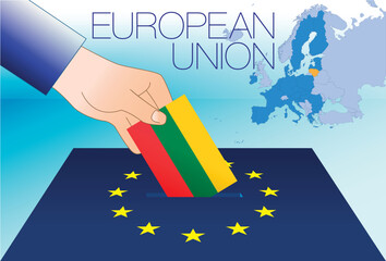 European Union, voting box, European parliament elections, Lithuania flag and map, vector illustration