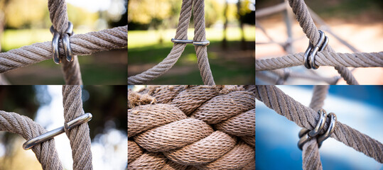 close-up ropes and fasteners. metal hooks and ropes. close-up ropes