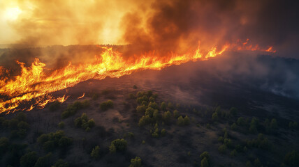 Fototapeta na wymiar Fighting fires caused by extreme heat, climate change, ai generative
