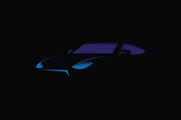 blue car in negative space on black background