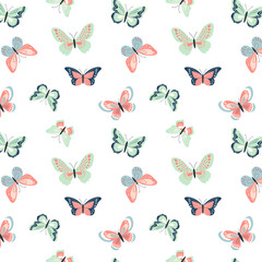 Seamless pattern with cute butterflies. Spring and summer pattern. Vector butterflies background.