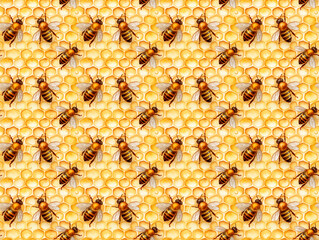 Bienenwaben Honigbiene auf Wabe - Auqarell Hintergrund - nahtlos endlos Textur Kachel gekachelt