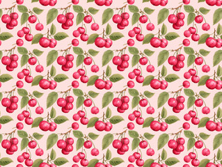 Rote Kirschen Blätter auf rosa Auqarell Hintergrund Textur