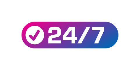 check sign and 24-7 logo. 24 hours, seven days concept. gradient 24-7 days logo