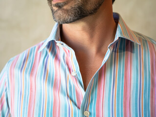 close up portrait of men striped shirt