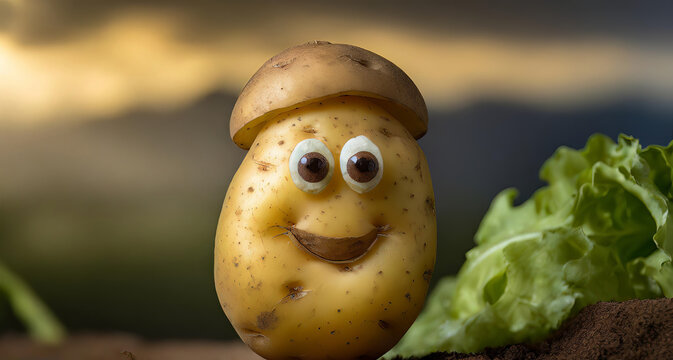 Generated imageAI Generated humorous and playful depiction of a potato that will bring a smile to your face