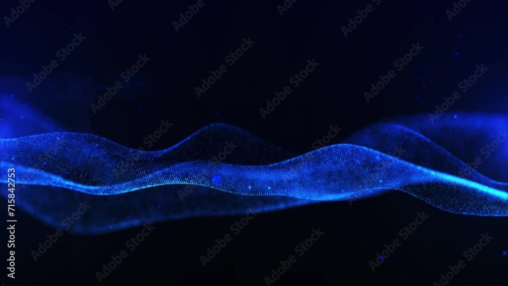 Poster wave of particles. futuristic dots pattern on dark background. big data digital code. technology or 