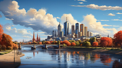 Panorama view of Melbourne city, Bright color - obrazy, fototapety, plakaty