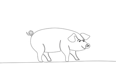 One line continuous pig. Line art pig isolated on white background. Hand drawn vector art.