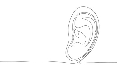 One line continuous human ear. Line art human ear isolated on white background. Hand drawn vector art.