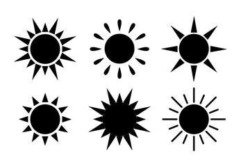 Vector sun collection. Flat design. Black shadow of sun icons. Isolated on a white background.