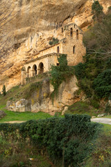 Fototapeta na wymiar hermitage of Santa Maria de la Hoz in Tobera gorge, town of Frias in Castilla y Leon, Spain