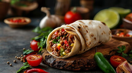 burritos with meat, vegetables and garlic, shawarma, kebab