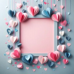 Paper hearts on gray background with copy space. AI generated illustration