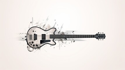 Minimalist Art of a Detailed Electric Guitar with Artistic Ink Splatter on a Light Background