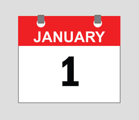 January first, Calendar icon Red and white, calendar vector, date icon symbol, Schedule icon,