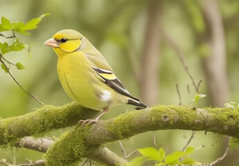 Yellow birds near the water European Greenfinch Chloris chloris
