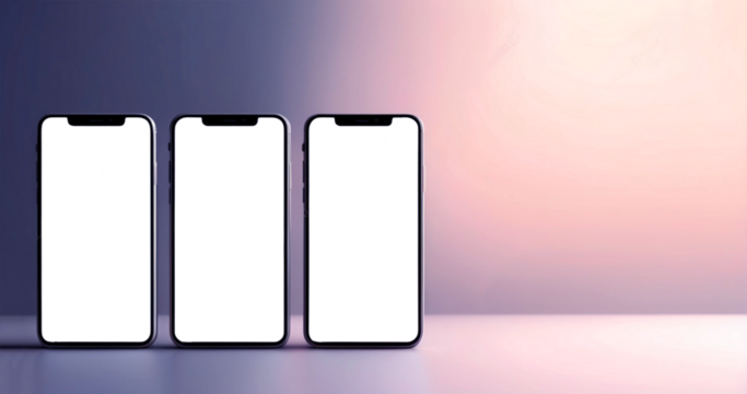 Smartphone with cutout on dark background, PNG file. Mockup template, transparent screen