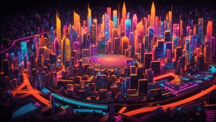 neon new city, abstract for design background.