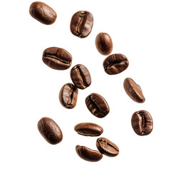 Falling coffee beans Isolated on white background