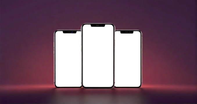 Smartphone with cutout on dark background, PNG file. Mockup template, transparent screen