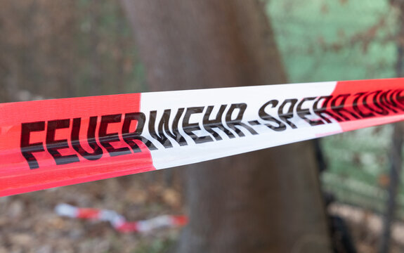 barrier tape withe the german inscription of fire department - lockdown zone
