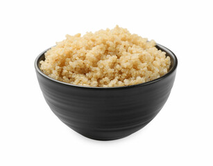 Tasty cooked quinoa in bowl isolated on white