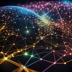 Dive into the vibrant future of finance with this tattoo-styled image. A global network of robotic structures dances with color, symbolizing the interconnected and dynamic world of money.