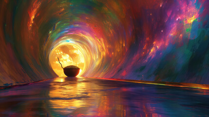 Cosmic Tunnel with Pot of Gold and Dazzling Colors