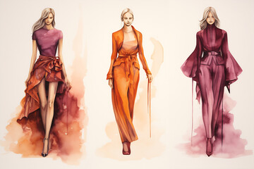 Fashion Forward: Watercolor Series of Elegant Women's Suits