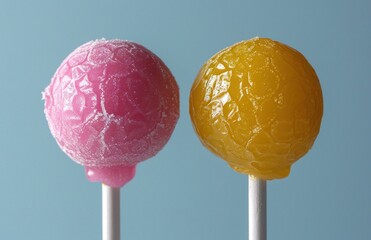 two different colored lollypops on the blue background