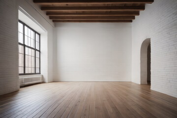 Obraz premium Brick wall, wooden floor background