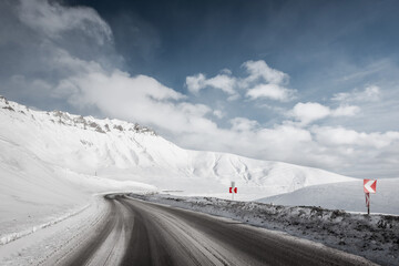 snow winter mountain road. blizzard.