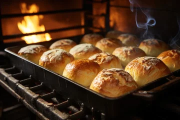 Foto op Plexiglas Corn bread being baked in a wood oven on a farm in the interior of Minas Gerais., generative IA © Gabriel