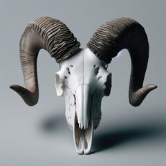  a horned sheep skull head - obrazy, fototapety, plakaty