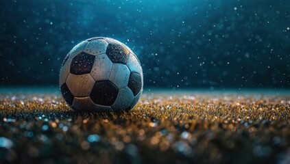 Fototapeta premium a soccer ball sitting on an empty field at night